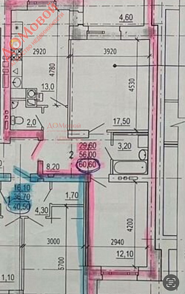 2-к квартира, 60 кв.м.
